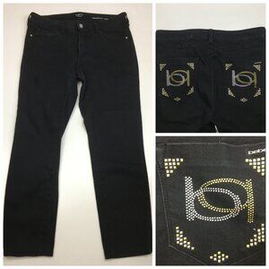 BEBE Black Gold Silver Logo Embellished Studs 5 Pocket HEARTBREAKER Skinny Jeans